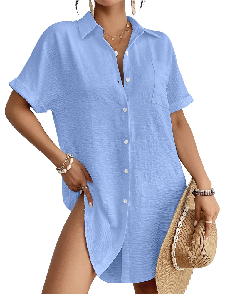 Camille Women's Beach Shirt Dress – Button-Up Cover-Up with Shirt Collar, Lightweight & Versatile Summer Fit