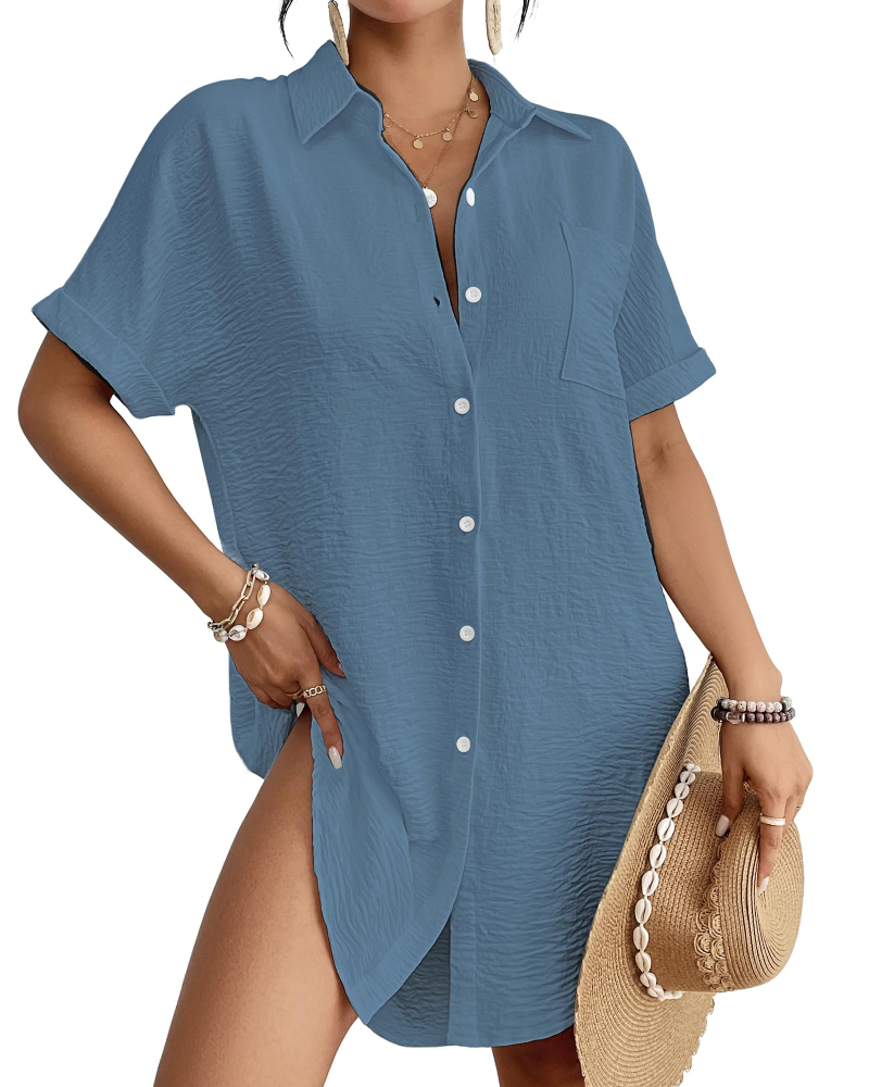 Camille Women's Beach Shirt Dress – Button-Up Cover-Up with Shirt Collar, Lightweight & Versatile Summer Fit