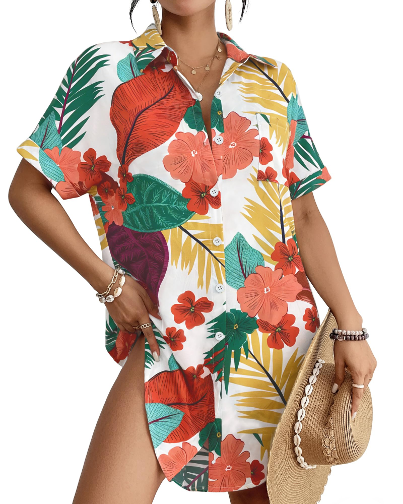 Camille Women's Beach Shirt Dress – Button-Up Cover-Up with Shirt Collar, Lightweight & Versatile Summer Fit