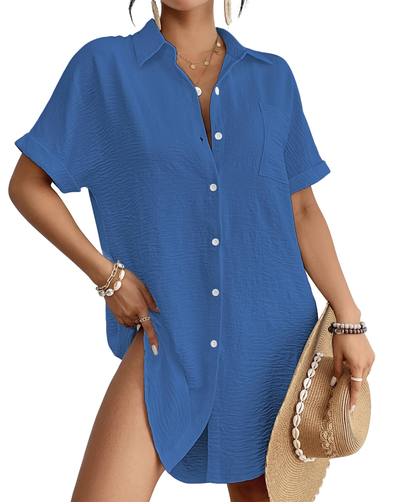 Camille Women's Beach Shirt Dress – Button-Up Cover-Up with Shirt Collar, Lightweight & Versatile Summer Fit