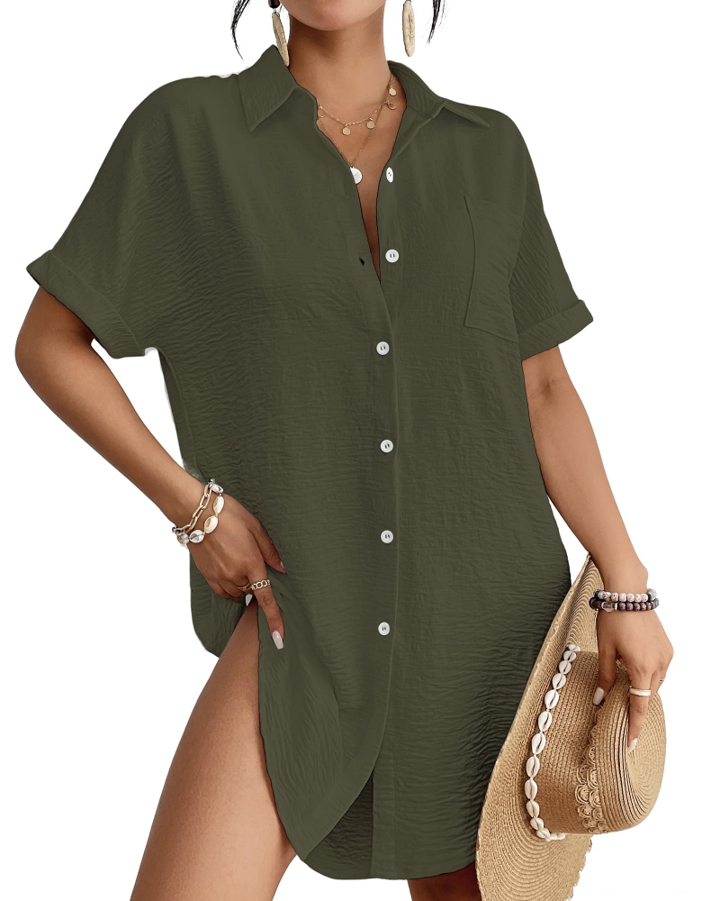 Camille Women's Beach Shirt Dress – Button-Up Cover-Up with Shirt Collar, Lightweight & Versatile Summer Fit