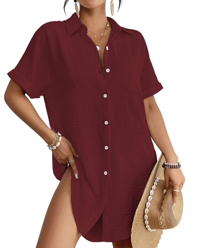 Camille Women's Beach Shirt Dress – Button-Up Cover-Up with Shirt Collar, Lightweight & Versatile Summer Fit