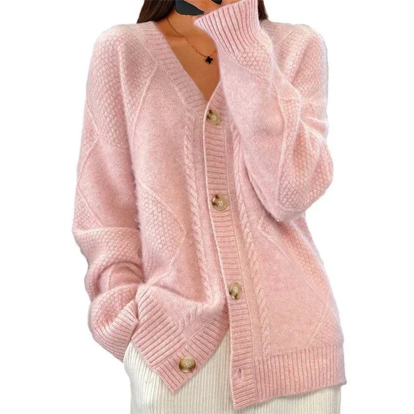 Lena damescardigan – Zachte kasjmier gilet met knopen en elegante lange mouwen