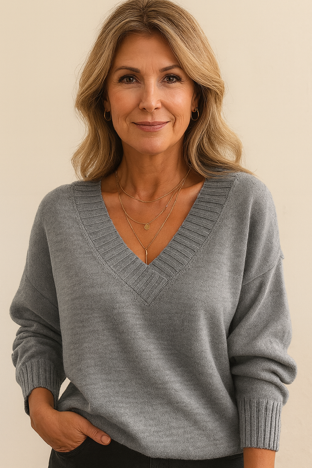 Zeyann Camisola de Caxemira com Gola V Mulher – 100% Caxemira Premium com Corte Suave, Quente e Clássico