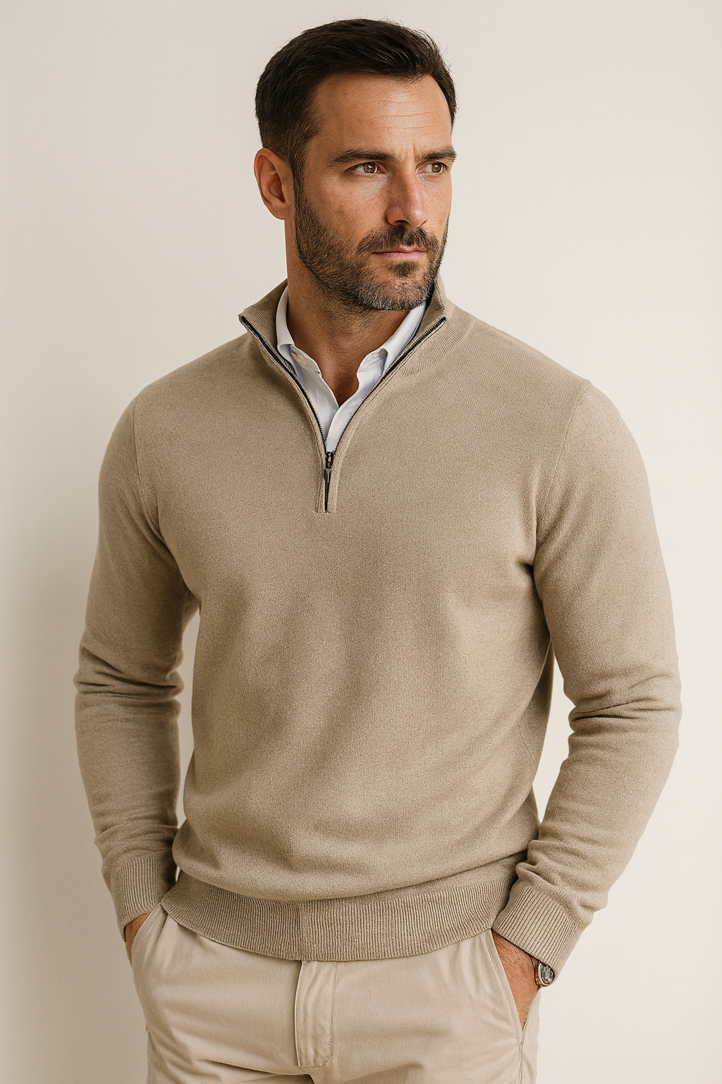 Zane Pull à Col Zippé Homme – Maille Mélange Coton Douce avec Coupe Moderne & Confort Toutes Saisons