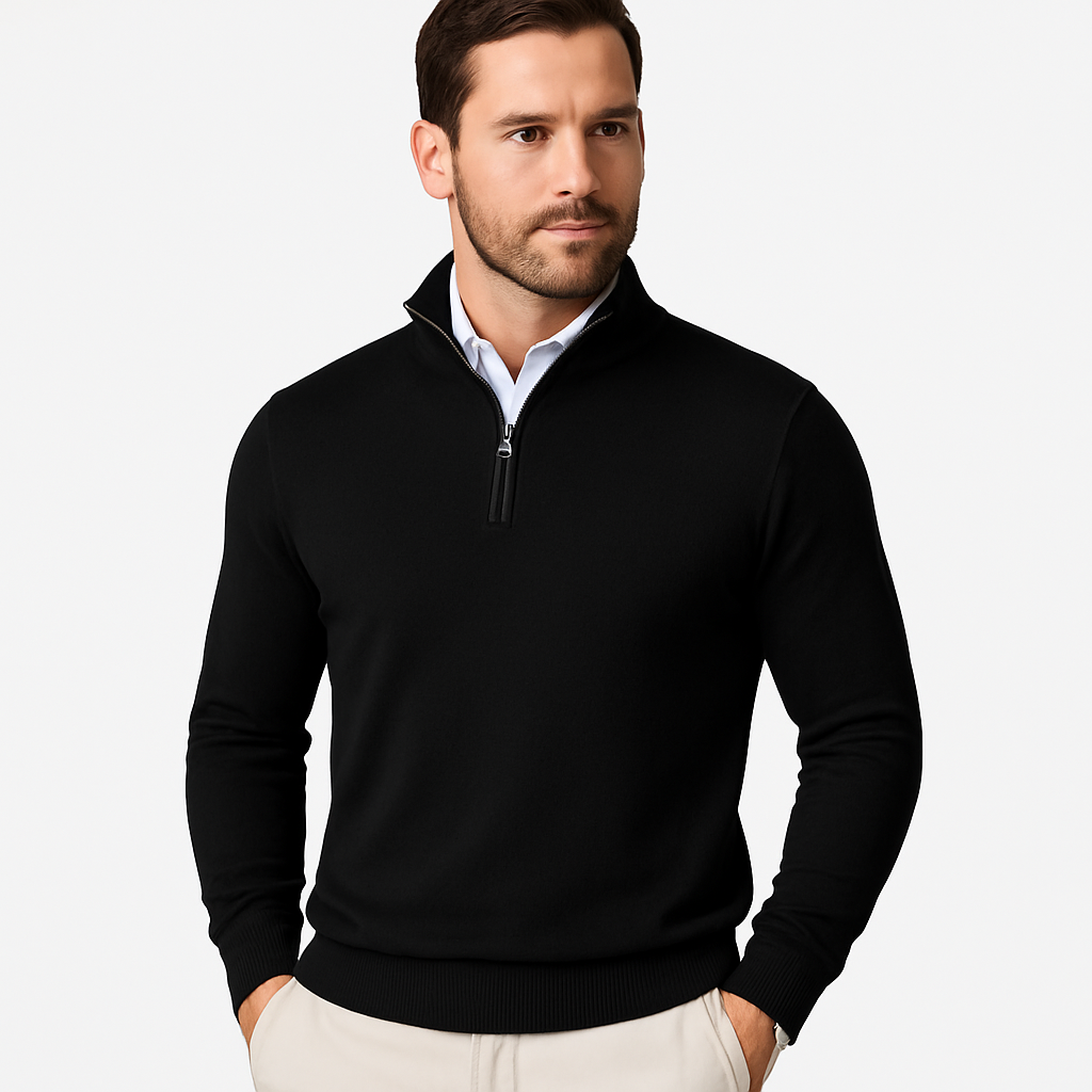 Zane Pull à Col Zippé Homme – Maille Mélange Coton Douce avec Coupe Moderne & Confort Toutes Saisons