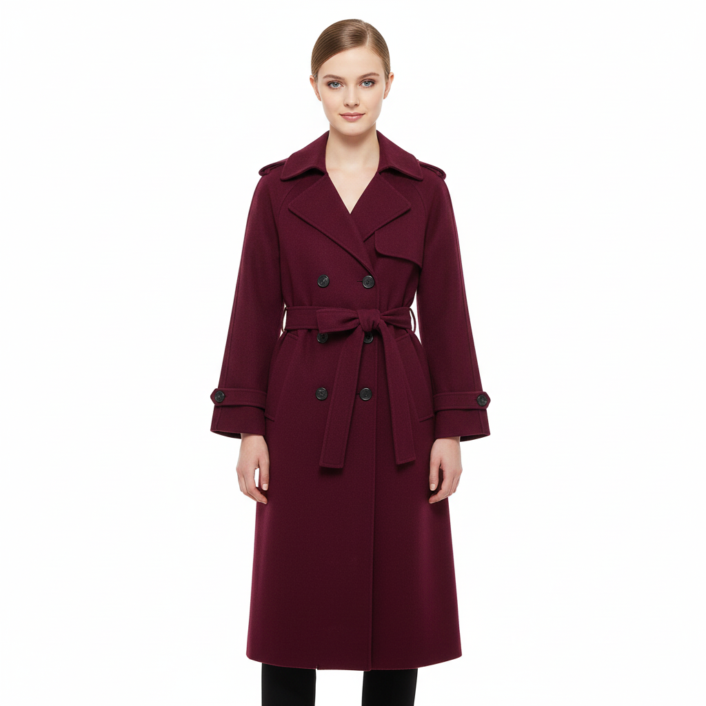 Victoria Damen Oversize-Mantel – Eleganter Wollmischmantel in Burgunderrot mit schicker Passform