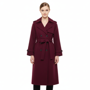 Victoria Damen Oversize-Mantel – Eleganter Wollmischmantel in Burgunderrot mit schicker Passform