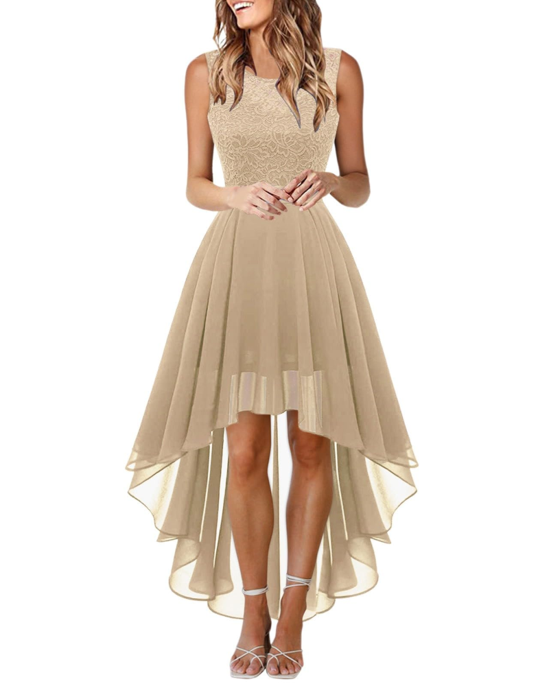 Drel Damen Kleid – Langes ärmelloses Spitzenkleid, Rundhalsausschnitt, Boho Chic, Elegant