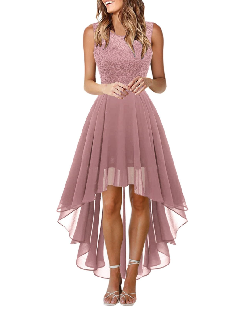 Drel Damen Kleid – Langes ärmelloses Spitzenkleid, Rundhalsausschnitt, Boho Chic, Elegant