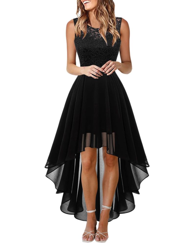 Drel Damen Kleid – Langes ärmelloses Spitzenkleid, Rundhalsausschnitt, Boho Chic, Elegant