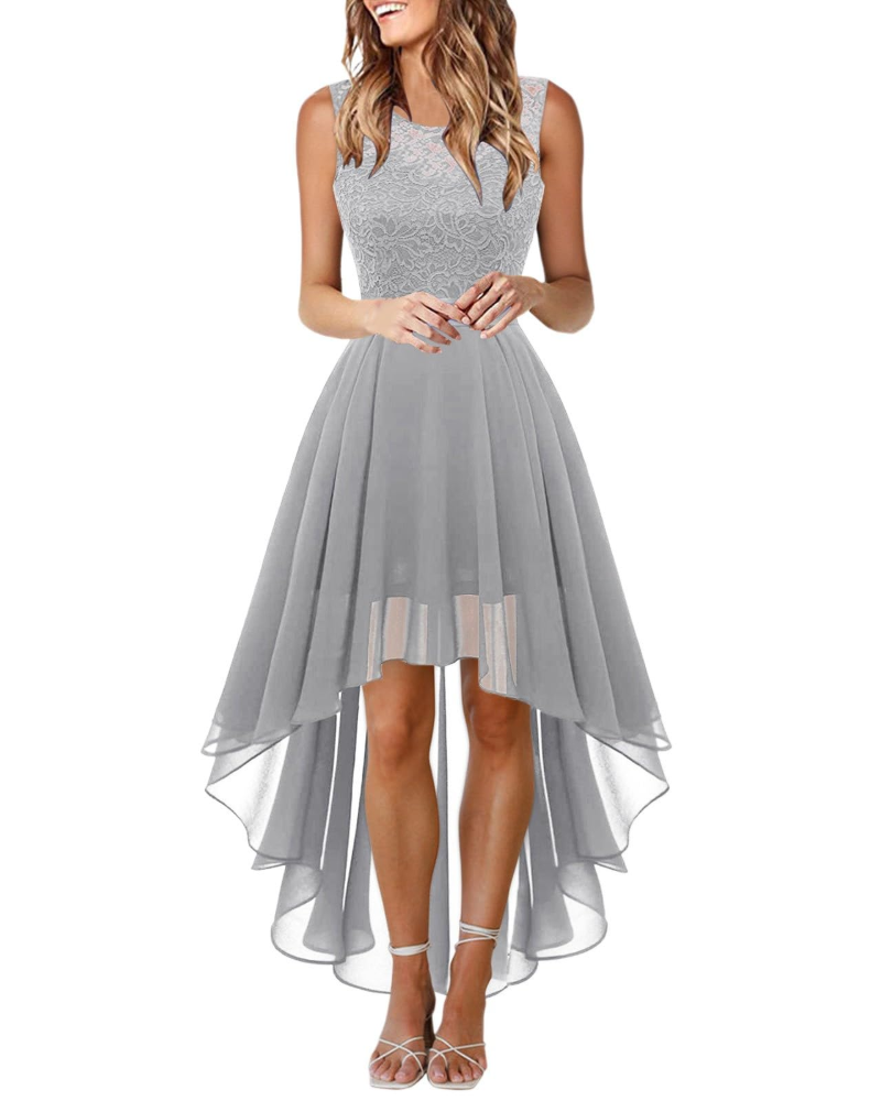 Drel Damen Kleid – Langes ärmelloses Spitzenkleid, Rundhalsausschnitt, Boho Chic, Elegant
