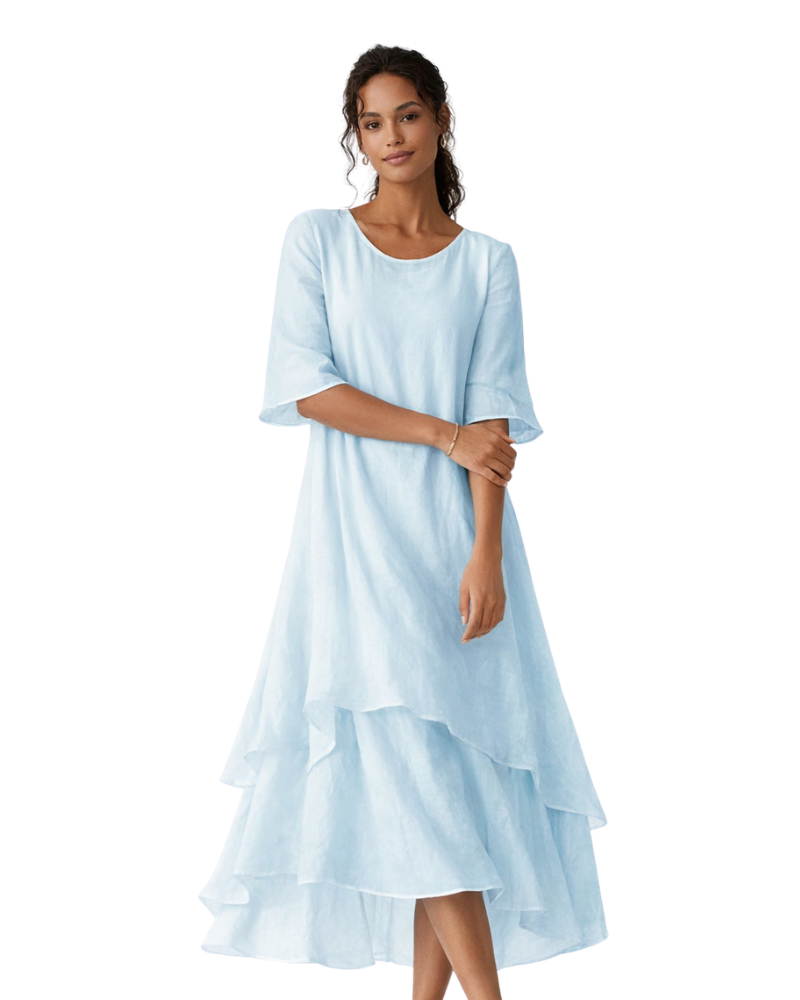 Efeline Women's Midi Dress with Ruffles – Elegant Flowing Fit & Lightweight Breathable Fabric