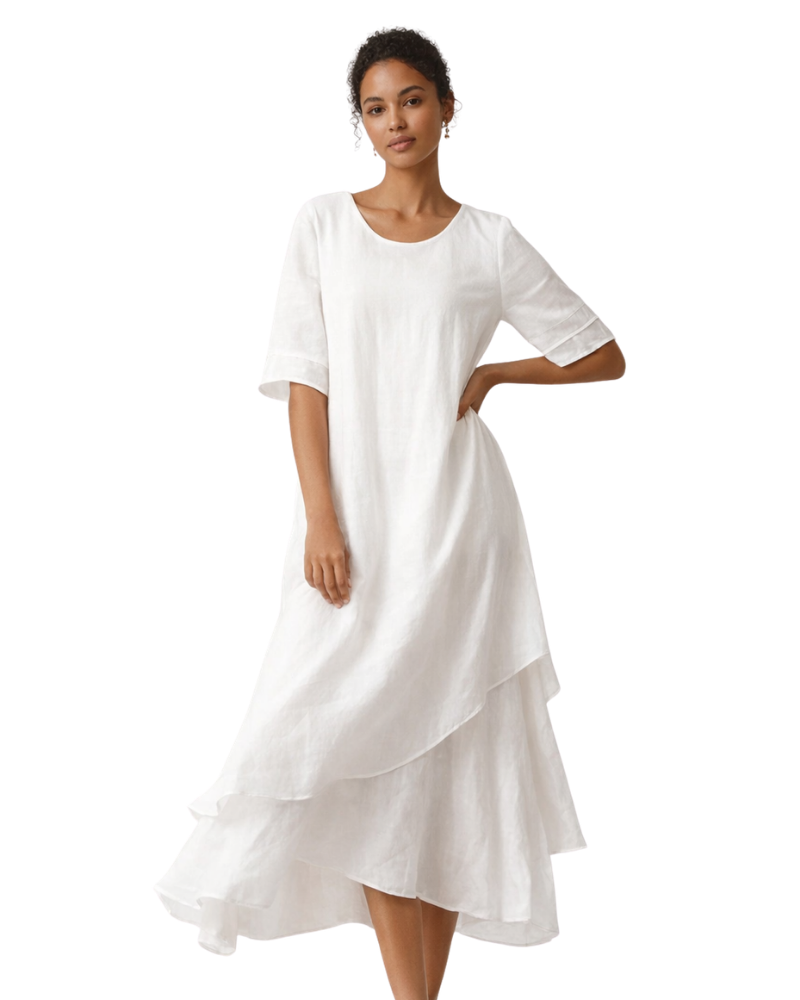 Efeline Women's Midi Dress with Ruffles – Elegant Flowing Fit & Lightweight Breathable Fabric