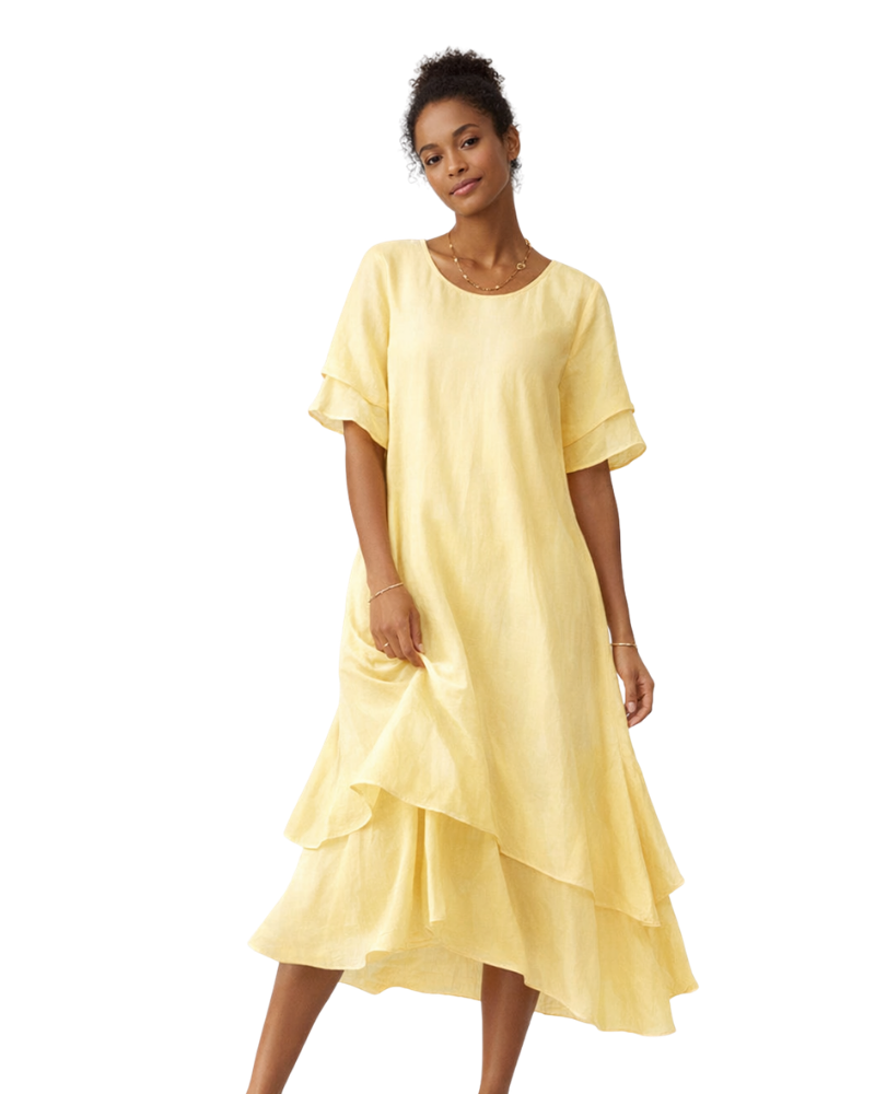Efeline Women's Midi Dress with Ruffles – Elegant Flowing Fit & Lightweight Breathable Fabric