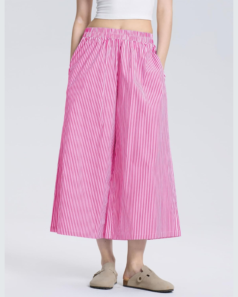 Emma Pantalon Capri pentru femei din bumbac – Pantalon ușor cu talie elastică și carouri