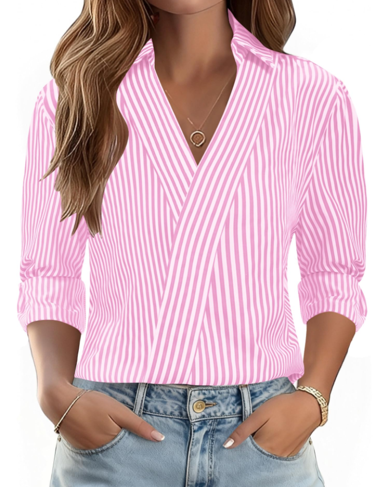Erma női blúz – V-nyakú inggallérral, 3/4-es ujjú, elegáns üzleti casual