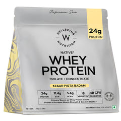Whey Protein Isolate + Concentrate 24g | 1kg | 4B CFU Probiotics | Kesar Pista Badam