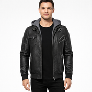 Filipo Men's Leather Jacket with Hood – Modern Jacket Regular Fit Urban Style