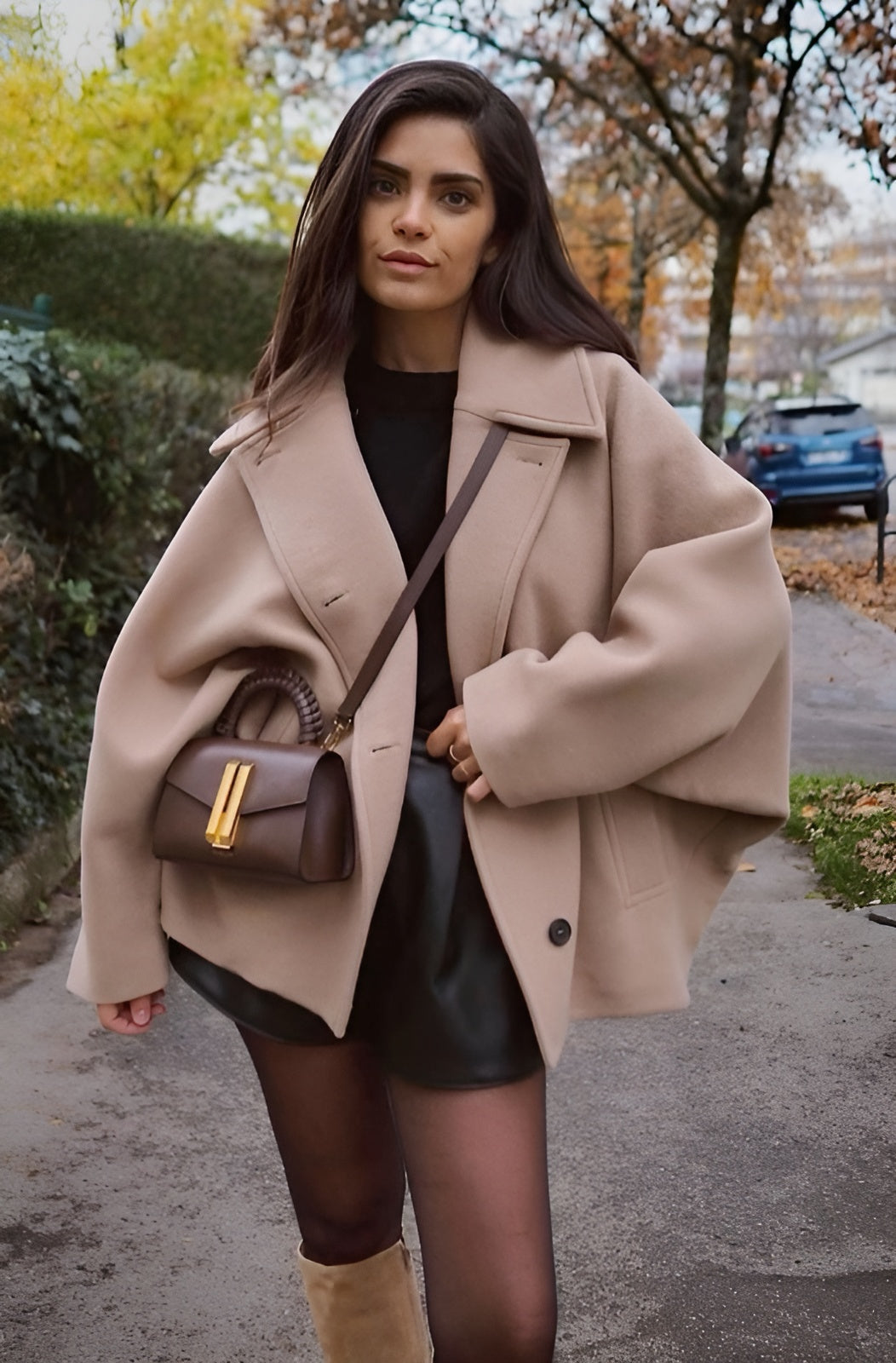 Aitana płaszcz damski z mieszanki wełny – minimalistyczny oversize z szerokimi klapami i luźnym krojem