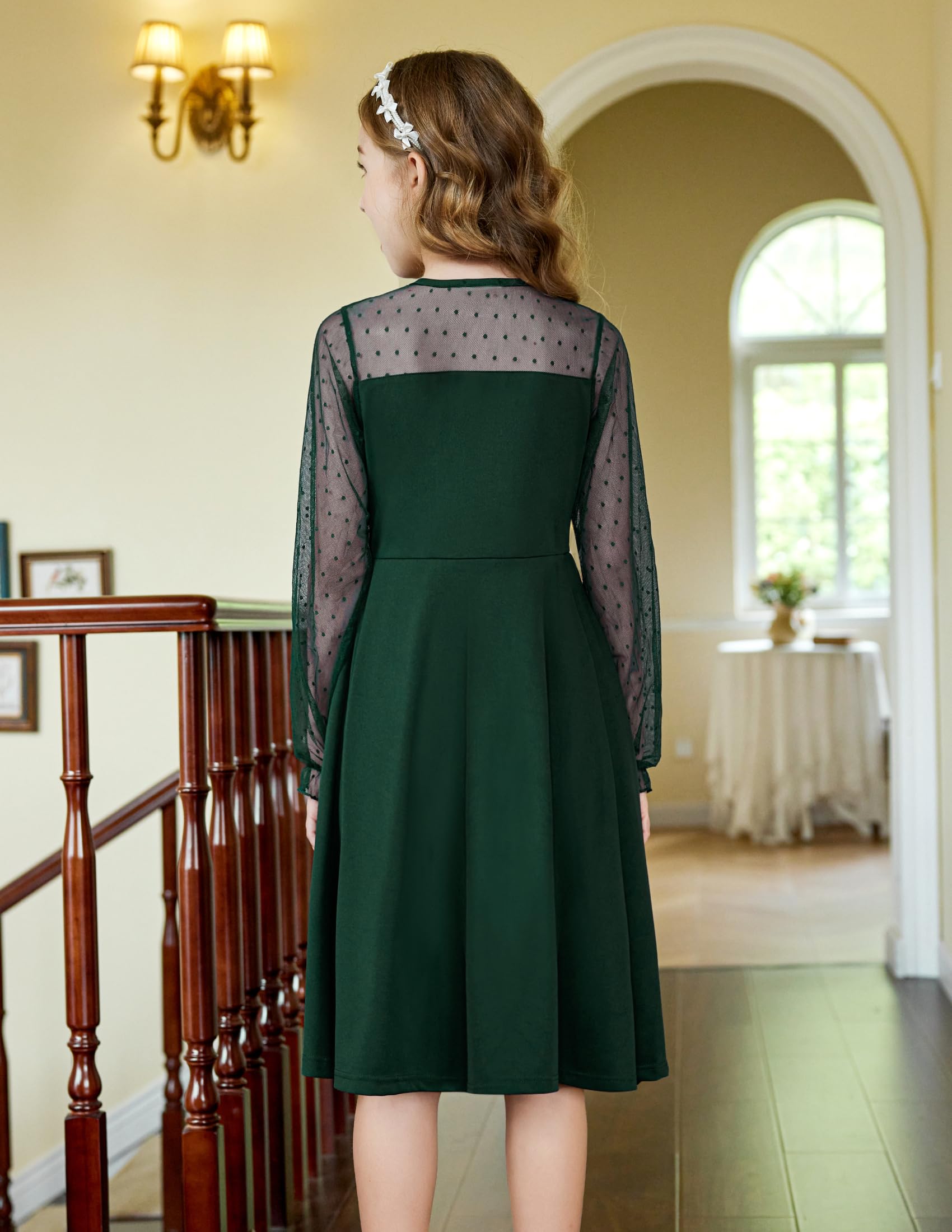 Aishi Mädchenkleid – Lange Mesh-Ärmel, A-Linien Schnitt & Hohe Taille mit Taschen