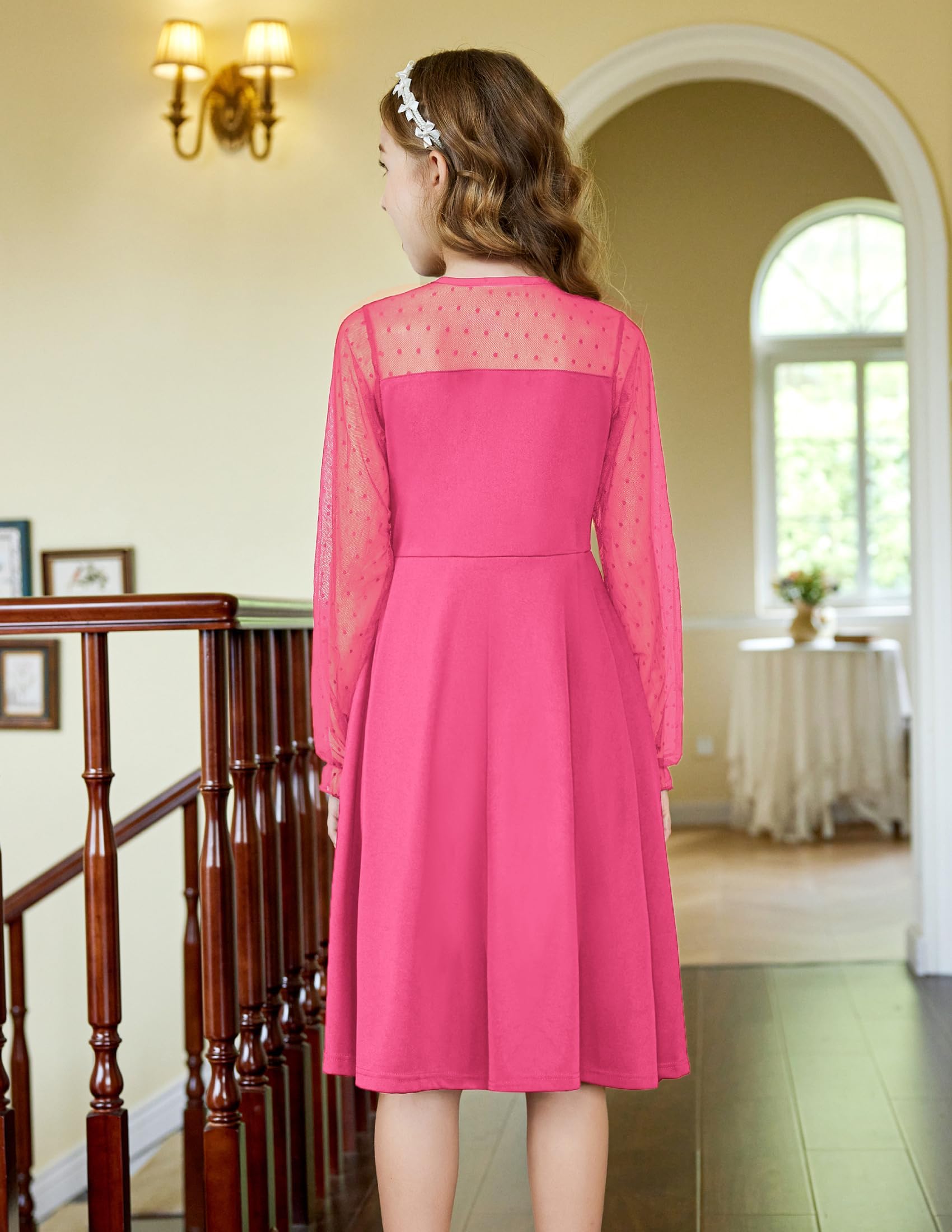 Aishi Mädchenkleid – Lange Mesh-Ärmel, A-Linien Schnitt & Hohe Taille mit Taschen