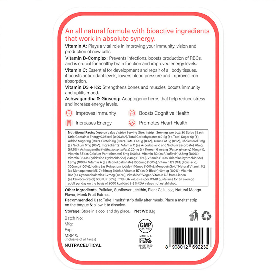 ingredients list used in melts multivitamins