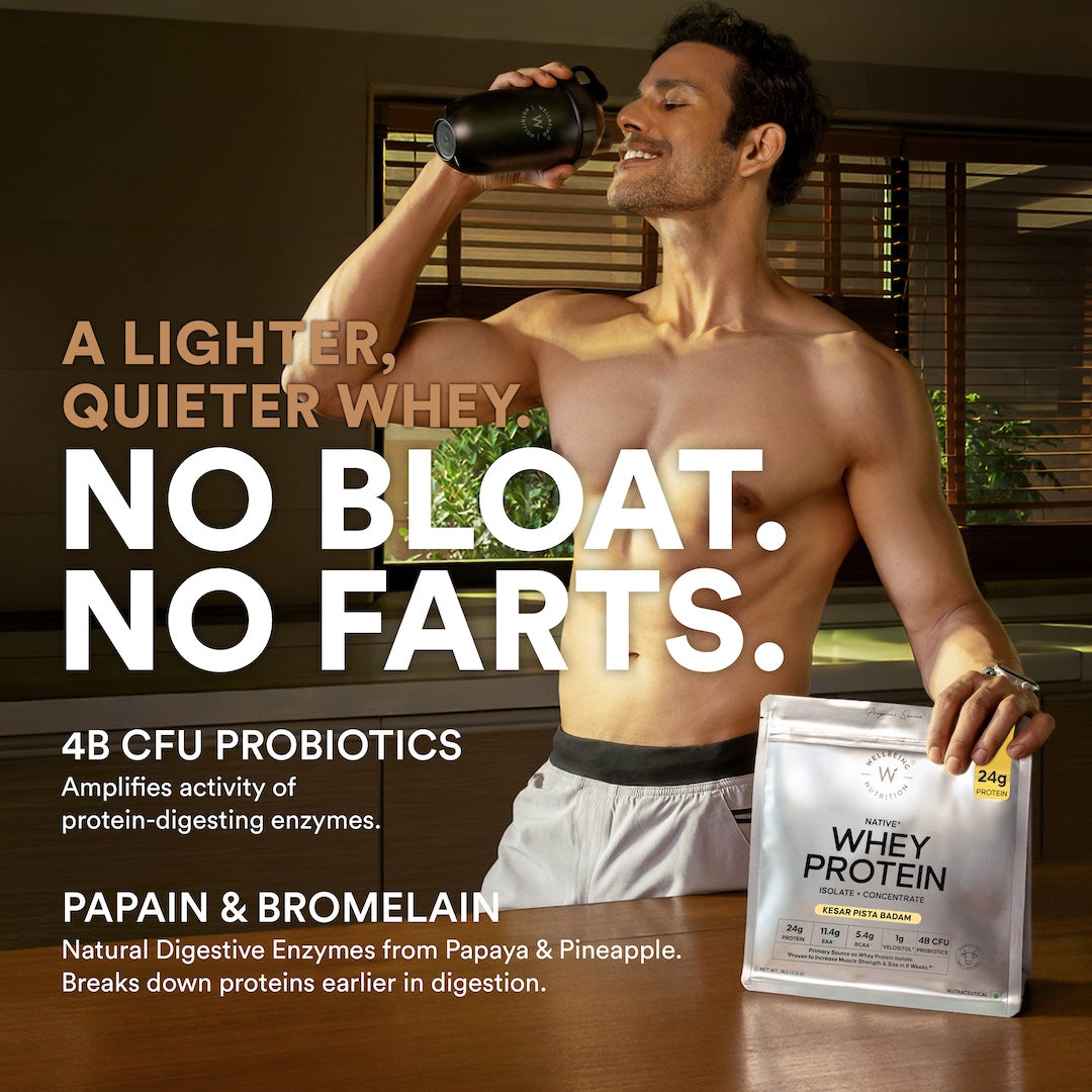 Whey Protein Isolate + Concentrate 24g | 1kg | 4B CFU Probiotics | Kesar Pista Badam