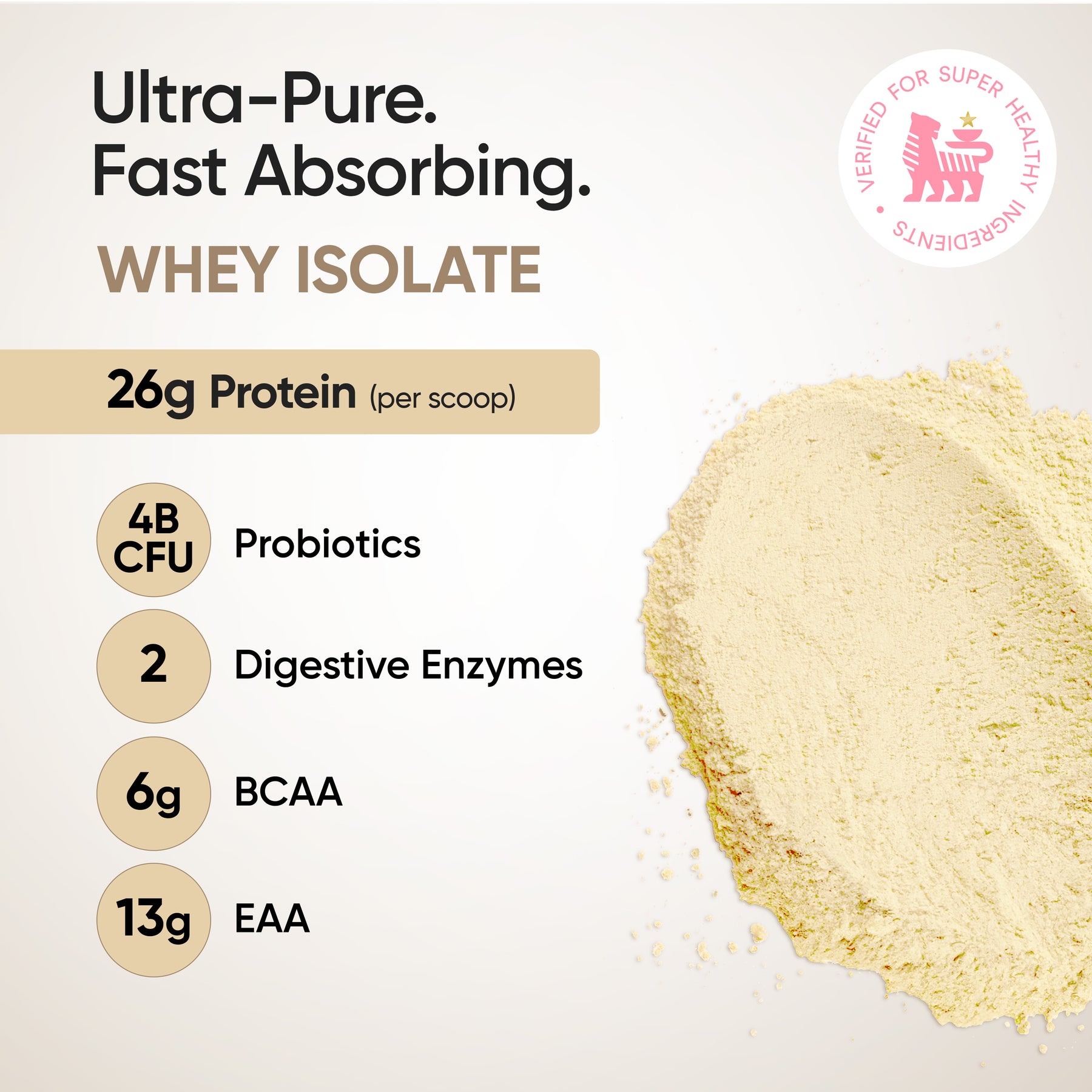 Whey Protein Isolate 26g | 1kg | 4B CFU Probiotics | Bourbon Vanilla