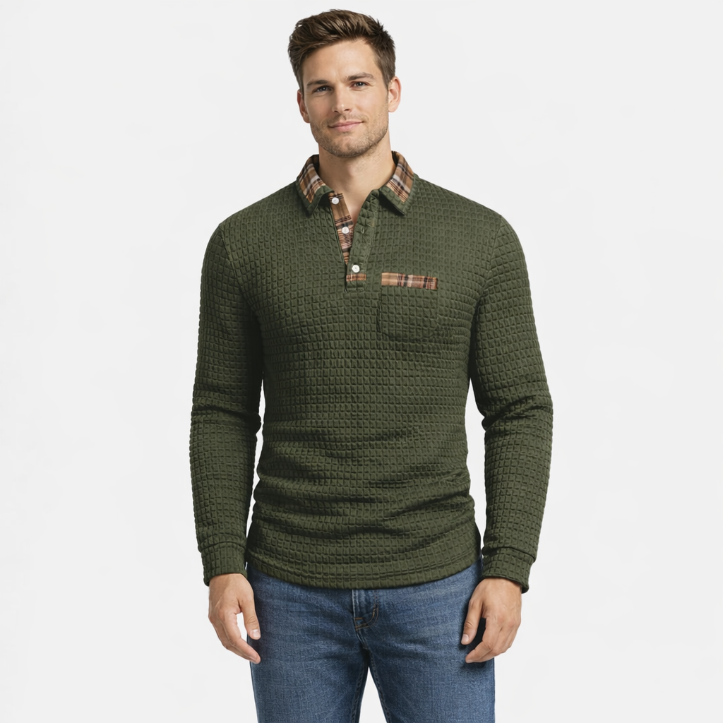 Jack Polo Hombre Dumont Lyon – Motivo a Cuadros Elegante, Mangas Largas y Estilo Refinado