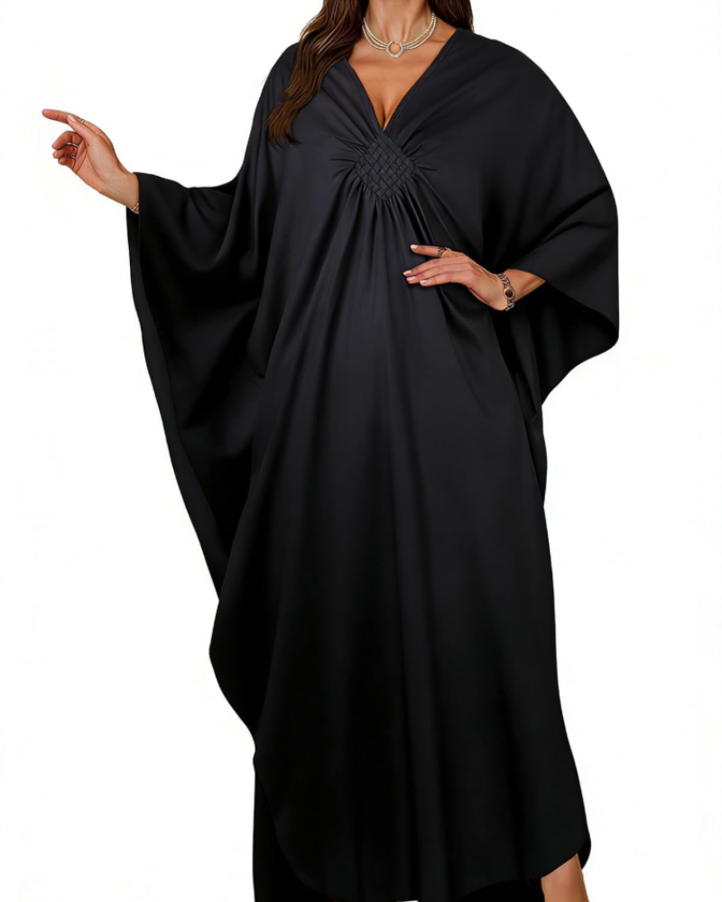 Janet Kaftan za žene velikih veličina – maxi lepršava haljina za plažu, V-izrez i šišmiš rukavi, boho stil