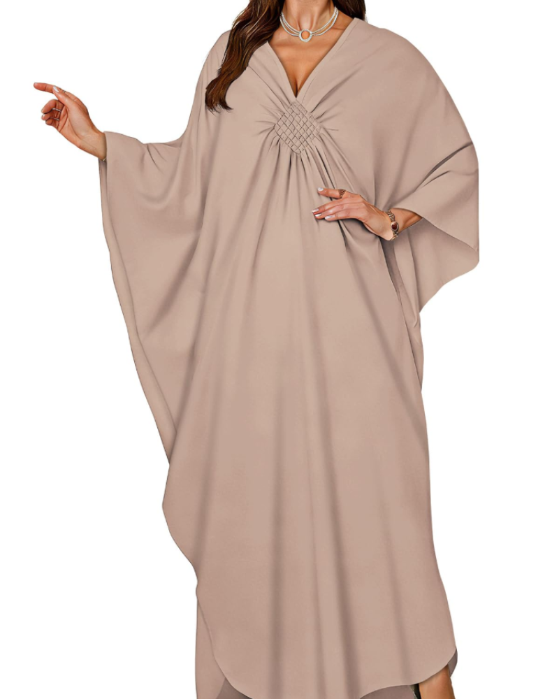 Janet Kaftan za žene velikih veličina – maxi lepršava haljina za plažu, V-izrez i šišmiš rukavi, boho stil