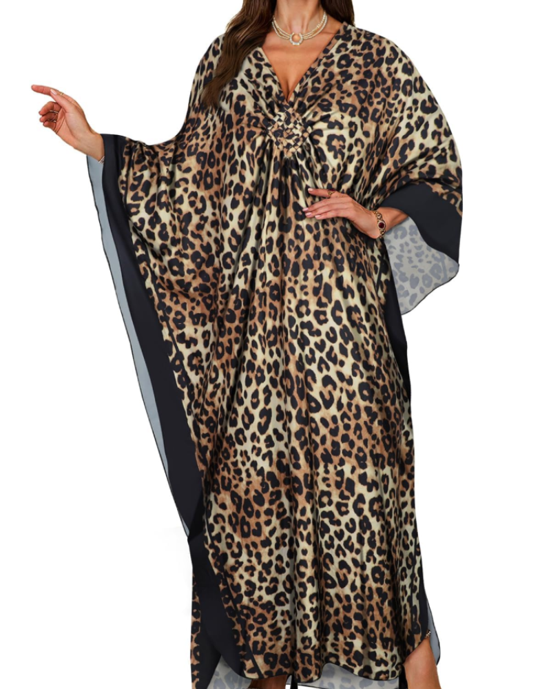 Janet Kaftan za žene velikih veličina – maxi lepršava haljina za plažu, V-izrez i šišmiš rukavi, boho stil