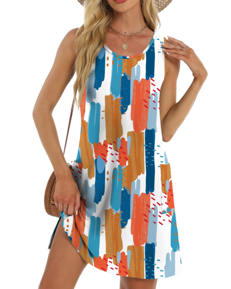 Vestido de Verano Joanna para Mujer – Vestido Sin Mangas con Ojetes, Bolsillos, Corte Fluido y Estilo Casual