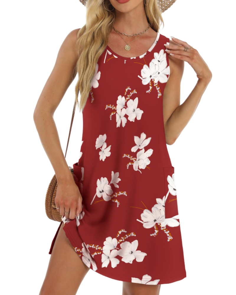 Vestido de Verano Joanna para Mujer – Vestido Sin Mangas con Ojetes, Bolsillos, Corte Fluido y Estilo Casual