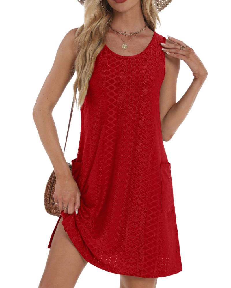 Vestido de Verano Joanna para Mujer – Vestido Sin Mangas con Ojetes, Bolsillos, Corte Fluido y Estilo Casual