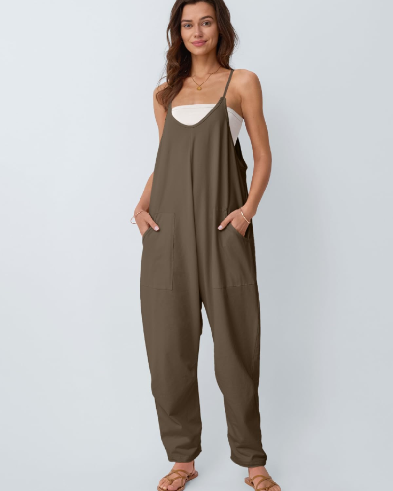 Kathrine Damen Overall – Sommerlicher weiter Overall mit Trägern, V-Ausschnitt & Taschen, lässig-schick