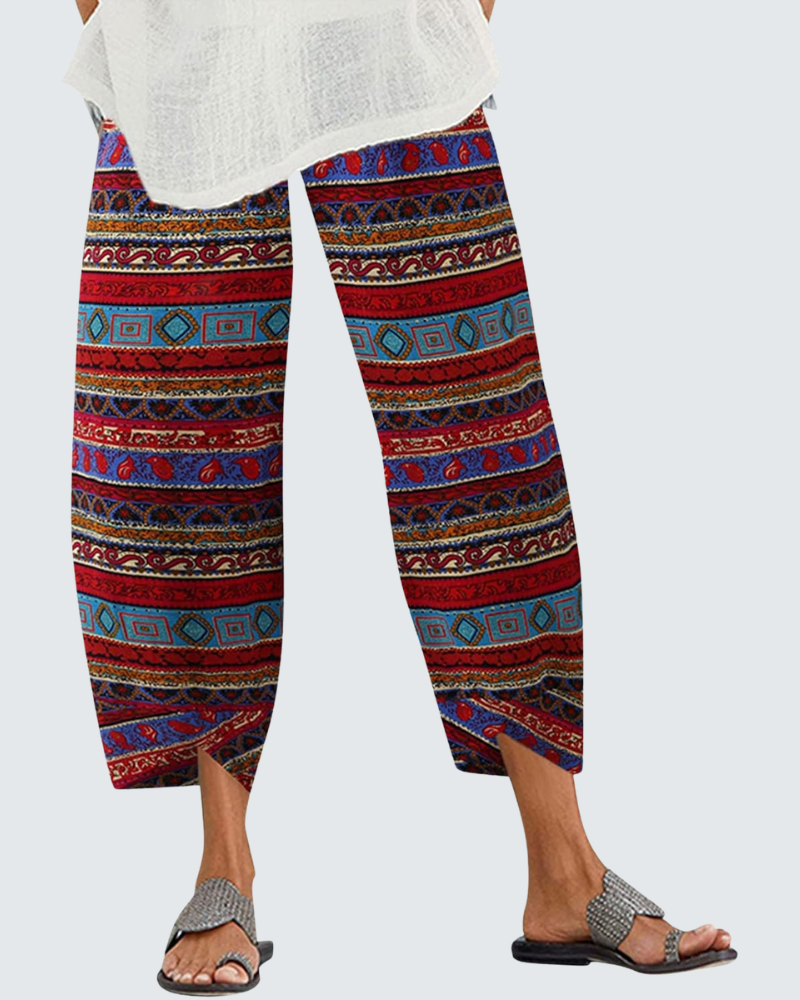 Lana harem hlače za žene u boho stilu – kratke pamučne hlače s printom i džepovima