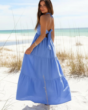 Φόρεμα Leticia Maxi για γυναίκες – Ρυθμιζόμενη halter λαιμόκοψη, ρευστή γραμμή με βολάν & τσέπες για το καλοκαίρι