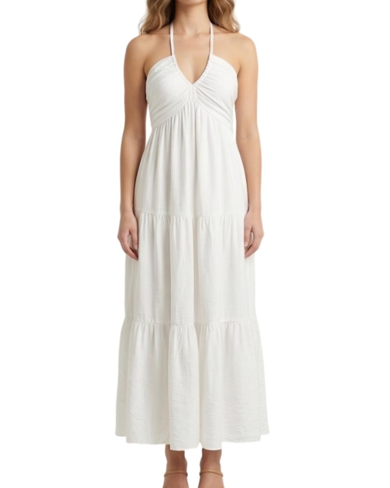 Φόρεμα Leticia Maxi για γυναίκες – Ρυθμιζόμενη halter λαιμόκοψη, ρευστή γραμμή με βολάν & τσέπες για το καλοκαίρι