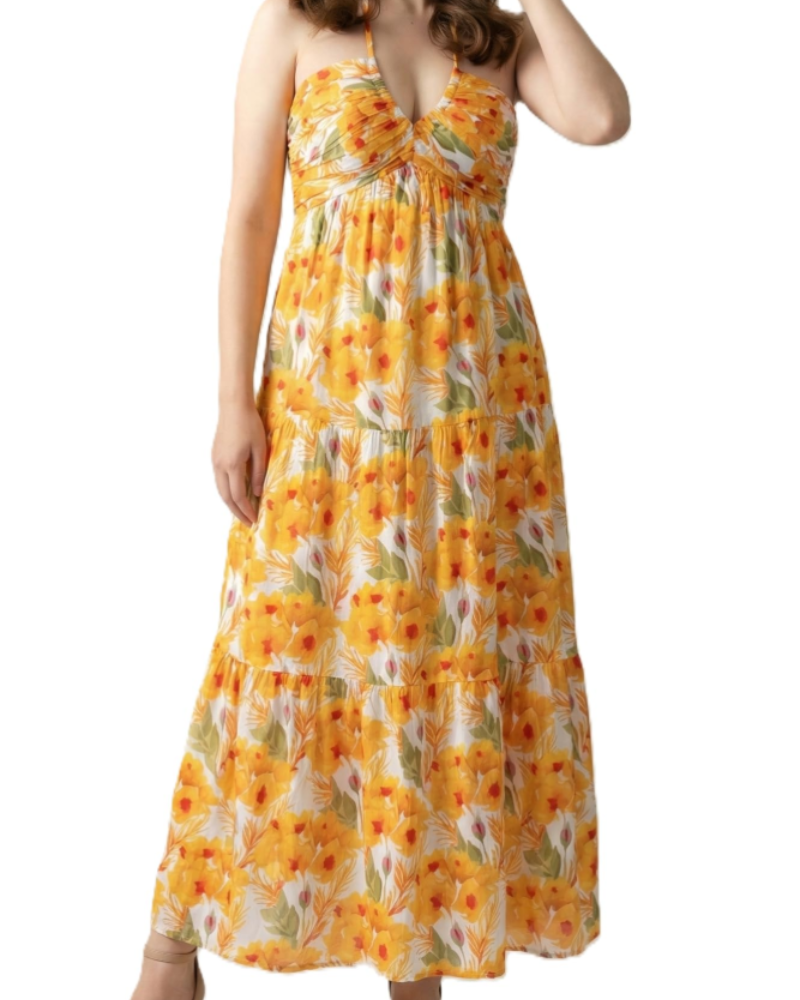 Φόρεμα Leticia Maxi για γυναίκες – Ρυθμιζόμενη halter λαιμόκοψη, ρευστή γραμμή με βολάν & τσέπες για το καλοκαίρι