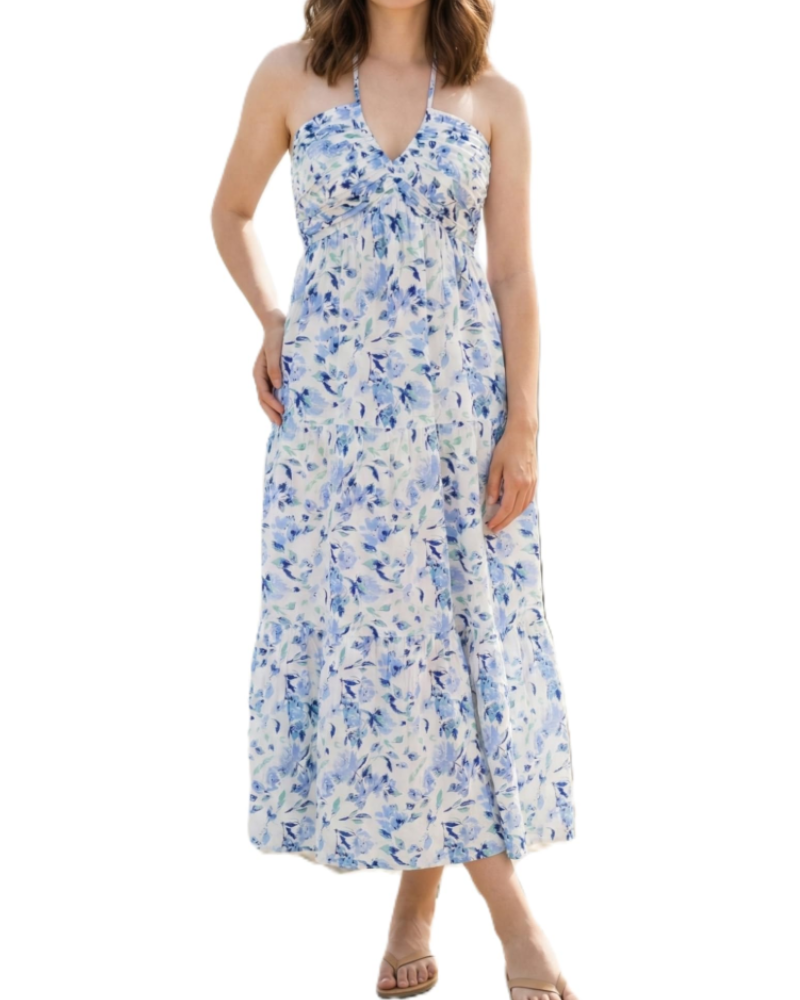 Φόρεμα Leticia Maxi για γυναίκες – Ρυθμιζόμενη halter λαιμόκοψη, ρευστή γραμμή με βολάν & τσέπες για το καλοκαίρι