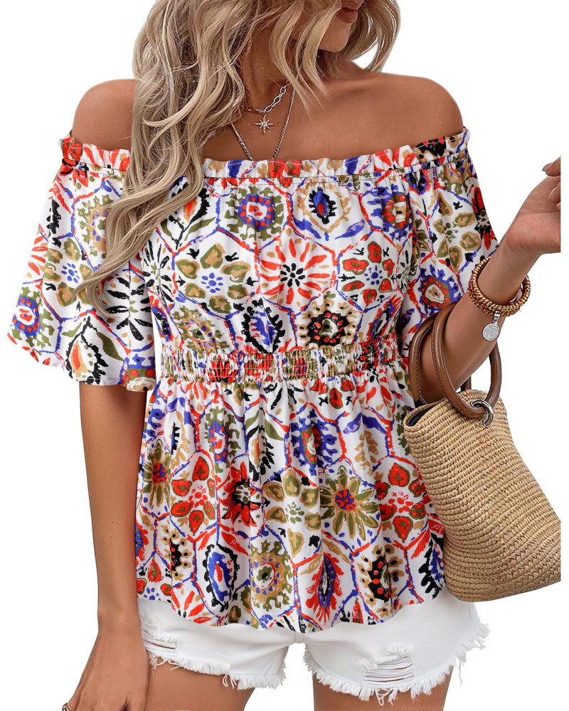 Lenora Top Femme – Bluzka hiszpanka z falbanami, dopasowany krój, elegancka na lato