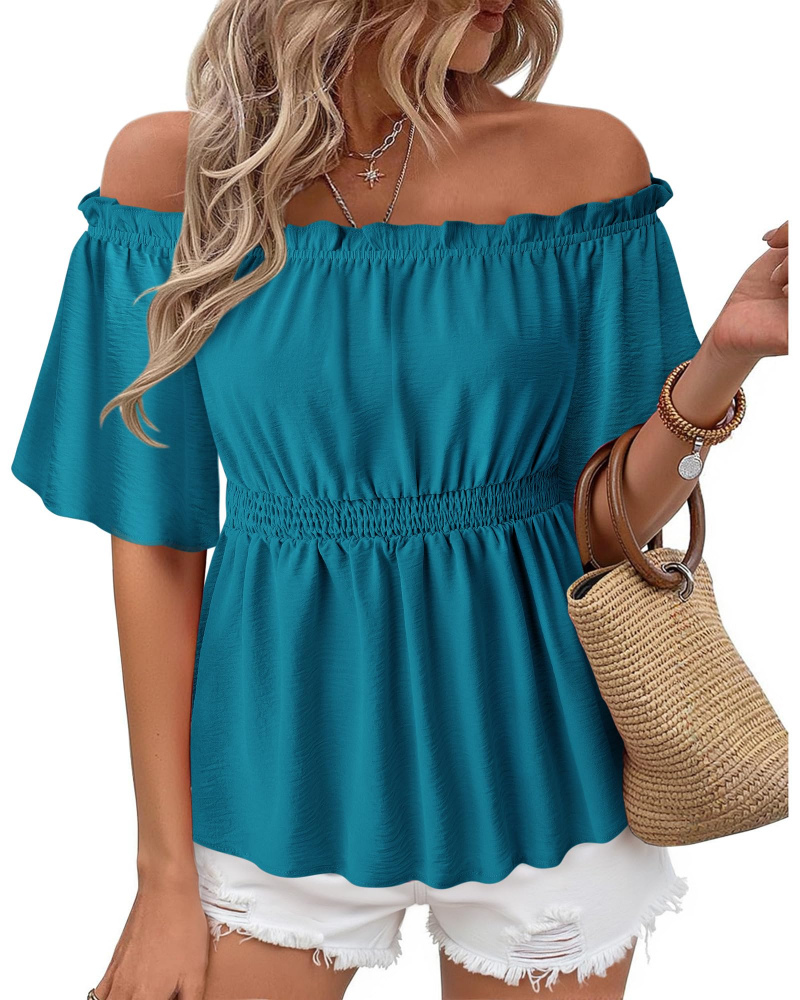 Lenora Top Femme – Bluzka hiszpanka z falbanami, dopasowany krój, elegancka na lato