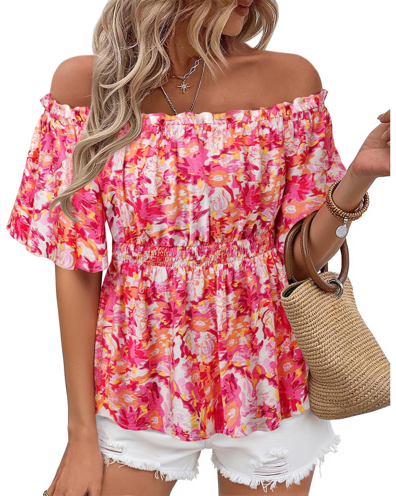 Lenora Top Femme – Bluzka hiszpanka z falbanami, dopasowany krój, elegancka na lato