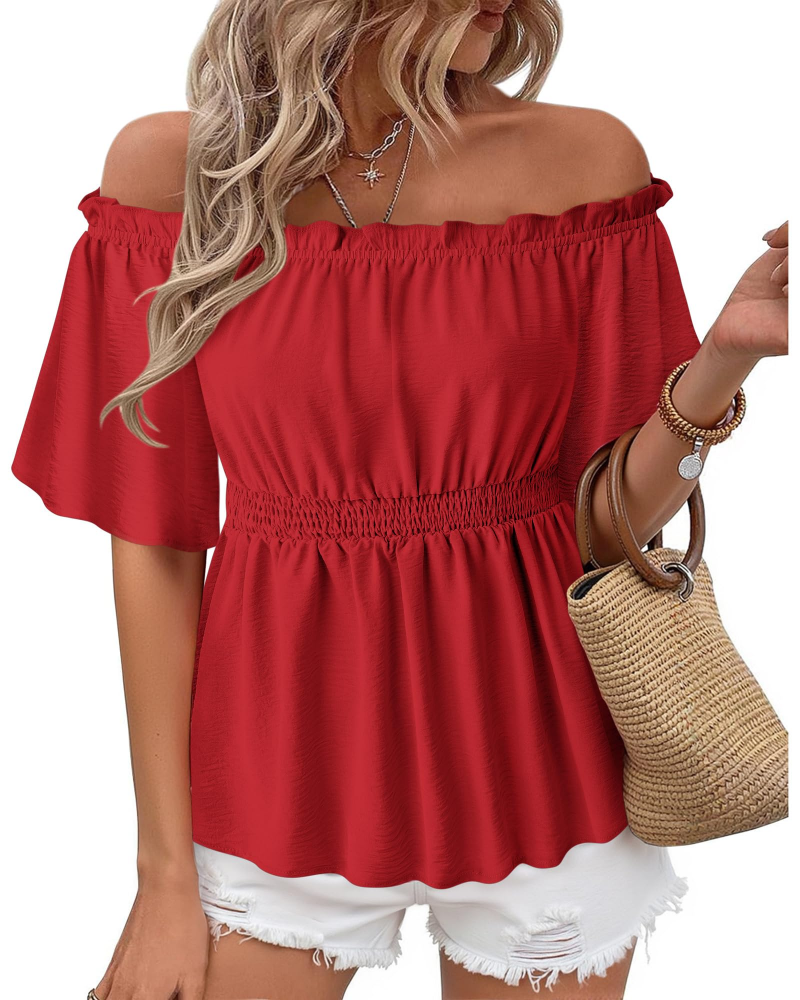 Lenora Top Femme – Bluzka hiszpanka z falbanami, dopasowany krój, elegancka na lato