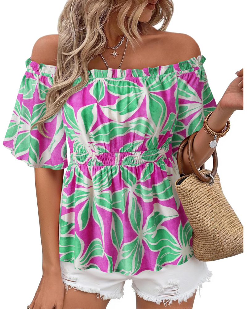 Lenora Top Femme – Bluzka hiszpanka z falbanami, dopasowany krój, elegancka na lato