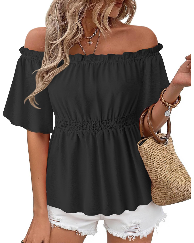 Lenora Top Femme – Bluzka hiszpanka z falbanami, dopasowany krój, elegancka na lato