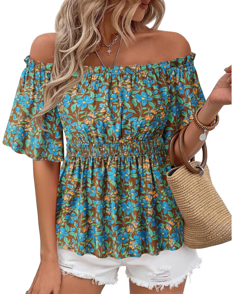 Lenora Top Femme – Bluzka hiszpanka z falbanami, dopasowany krój, elegancka na lato