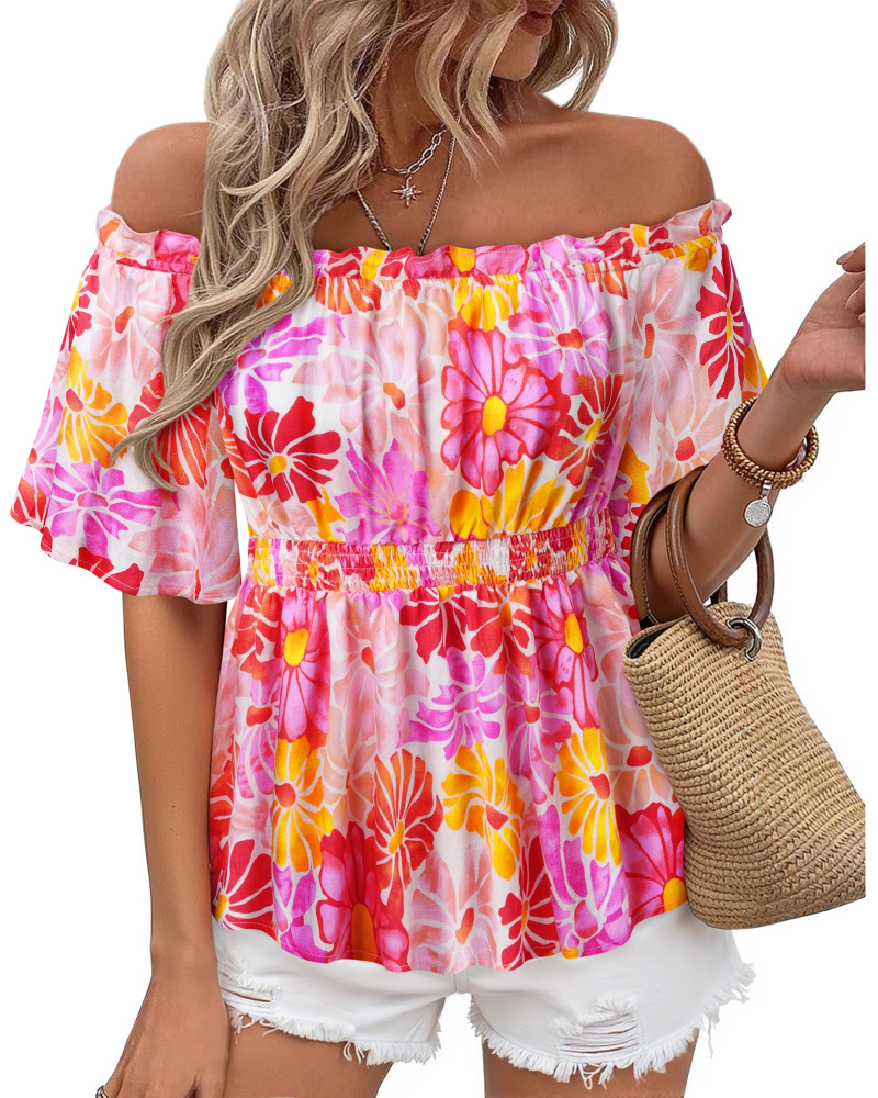 Lenora Top Femme – Bluzka hiszpanka z falbanami, dopasowany krój, elegancka na lato
